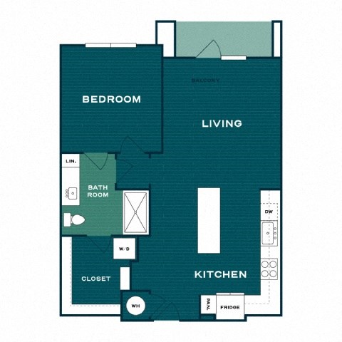 Floor plan for 1 bed, 1 bath, 849 sqft